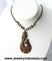 Bone Beads Necklace with Wood Pendant