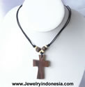 Bones Beaded Necklace with Wooded Cross Pendant