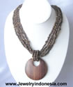 Beaded Necklace with Wood Pendant