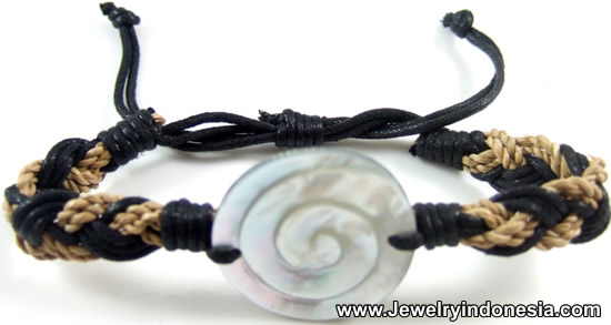 Carved Mother Of Pearl Shell Bracelet Hemp Cords