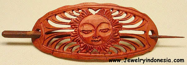 Carved Coconut Shell Wood Hair Barrette from Bali Indonesia