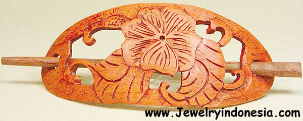 Carved Coco Shell Hair Barrette Made in Indonesia