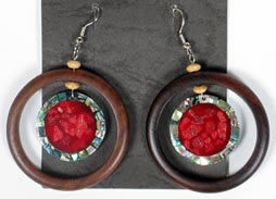 Ji Ear P4-3 Sono Wood Earrings with Abalone Shell Earrings Fashion Jewellery from Bali Indonesia