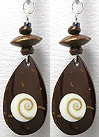  Coconut Shell Wood with Shiva Eyes Shell Earrings. Bali Fashion Jewellery Wholesale. 
