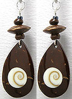 Coconut Shell Wood with Shiva Eyes Shell Earrings. Bali Fashion Jewellery Wholesale.