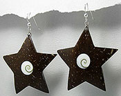 Coconut Shell Wood with Shiva Eyes Shell Earrings. Bali Fashion Jewellery Wholesale.