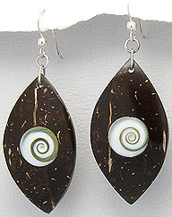 Coconut Shell Wood with Shiva Eyes Shell Earrings. Bali Fashion Jewellery Wholesale.