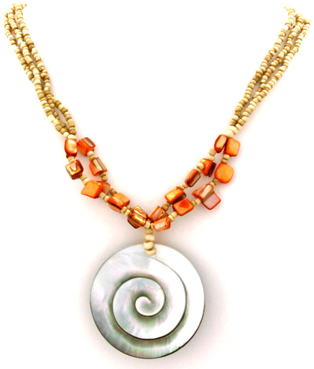 jip1-14 Mother Pearl Shell Pendant Necklace Bali Indonesia