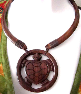 Wood Turtle Pendant Necklaces Bali