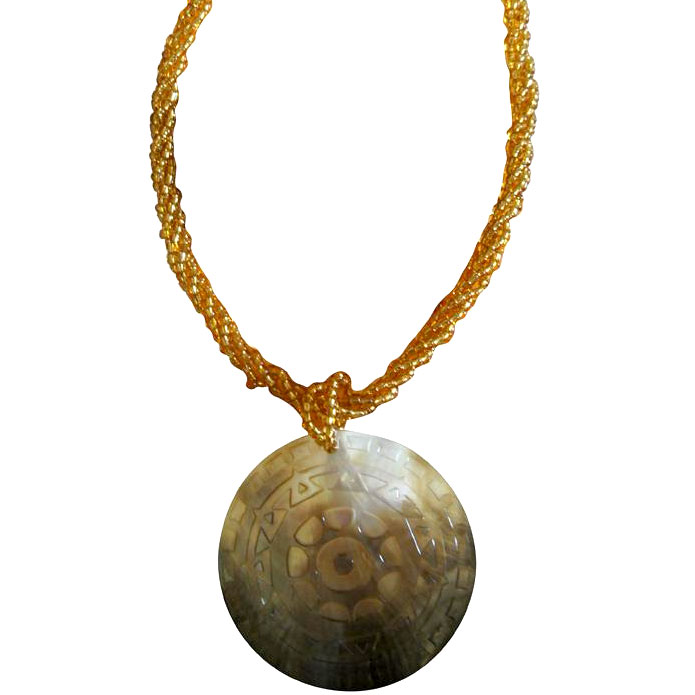 Carved Pearl Shell Necklace Pendant