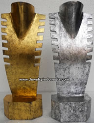 Wooden Bust Necklace Holders from Bali Indonesia Jewelry displays wooden bust in silver and gold color